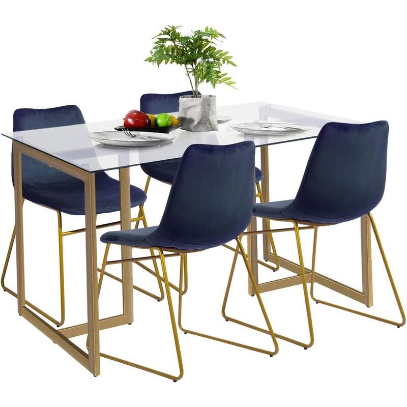 HomyLin Gold Retangular Glass Dining Table for 46 People Bed Bath